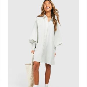 NWT Boohoo Textured Stripe Batwing oversized shirt dress